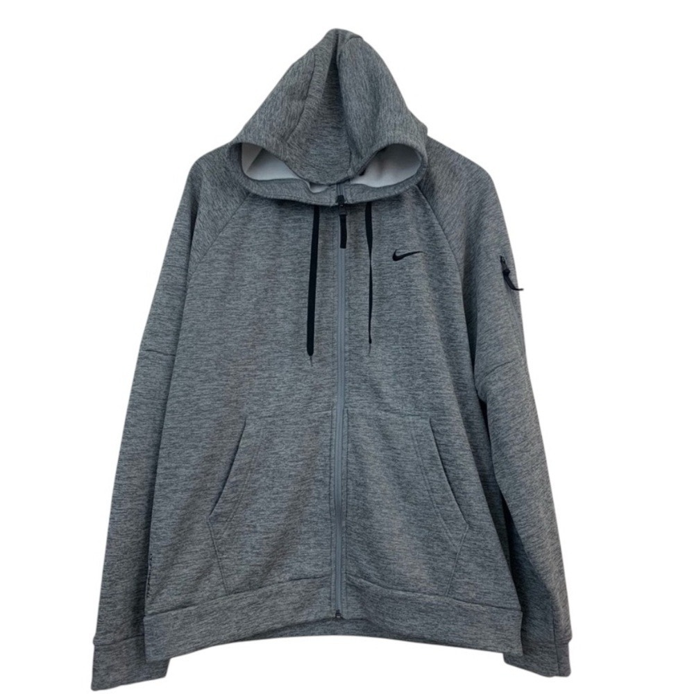 Nike Men L Streetwear Athleisure Sporty Heather Gray Full-Zip Therma-Fit Hoodie